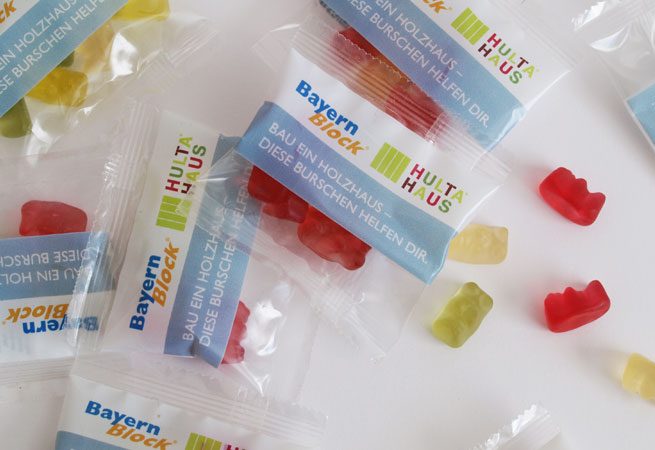 Gummibärtütchen mit Slogan für BayernBlock