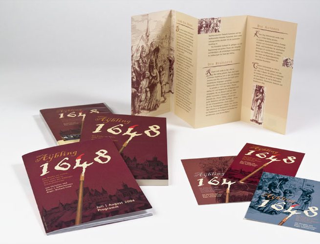 Plakat, Folder, Programmheft und Postkarten für das Stadtspiel Bad Aibling "1648"