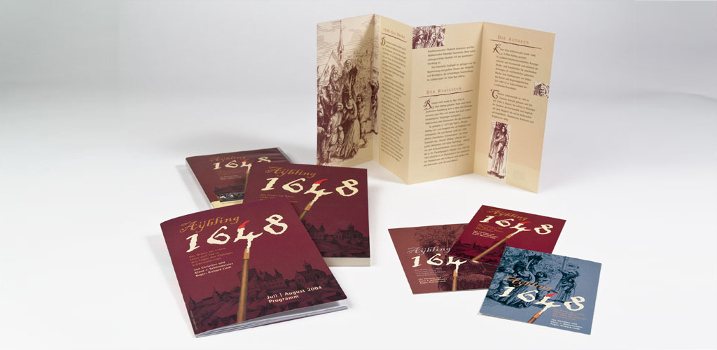 Plakat, Folder, Programmheft und Postkarten für das Stadtspiel Bad Aibling "1648"